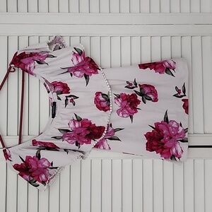 Floral Ruffle Top- Pink and White